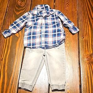 Boys 18 month Flannel Button Down Longsleeve with Gray Pants‎